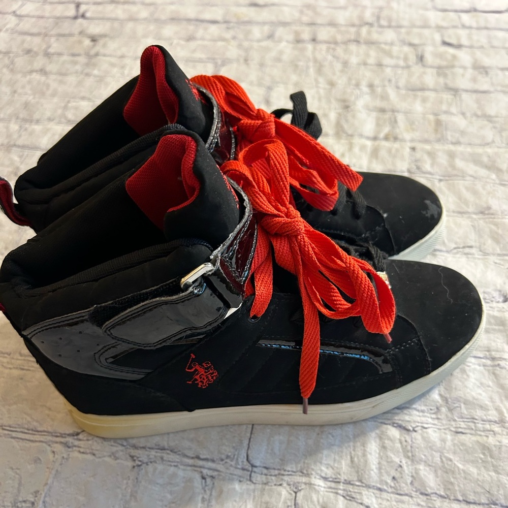 U.S.POLO ASSN. MENS BLACK/RED HIGH-TOP POLO LACE UP SNEAKERS SIZE 9